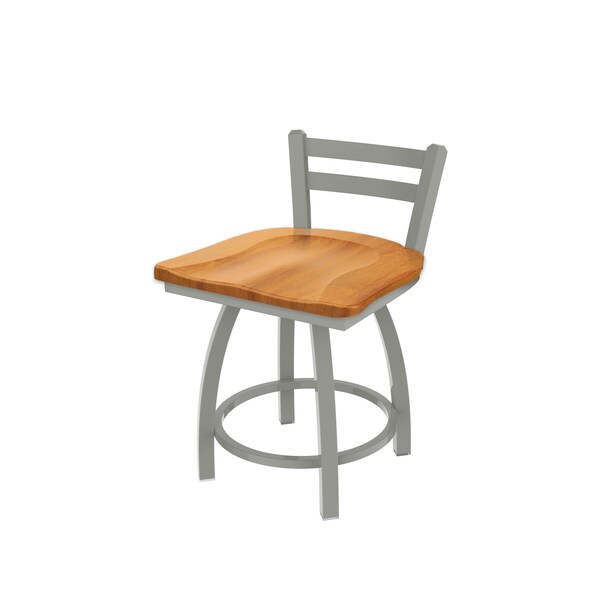 18" Low Back Swivel Vanity Stool, Nickel Finish, Med Maple Seat